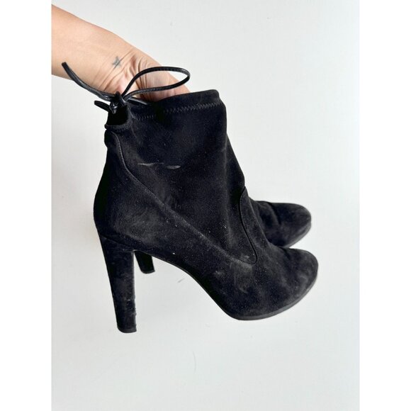 STUART WEITZMAN Catch Black Suede Block Heel Ankle Tie Booties Boots, Size 40.5 - Picture 2 of 15